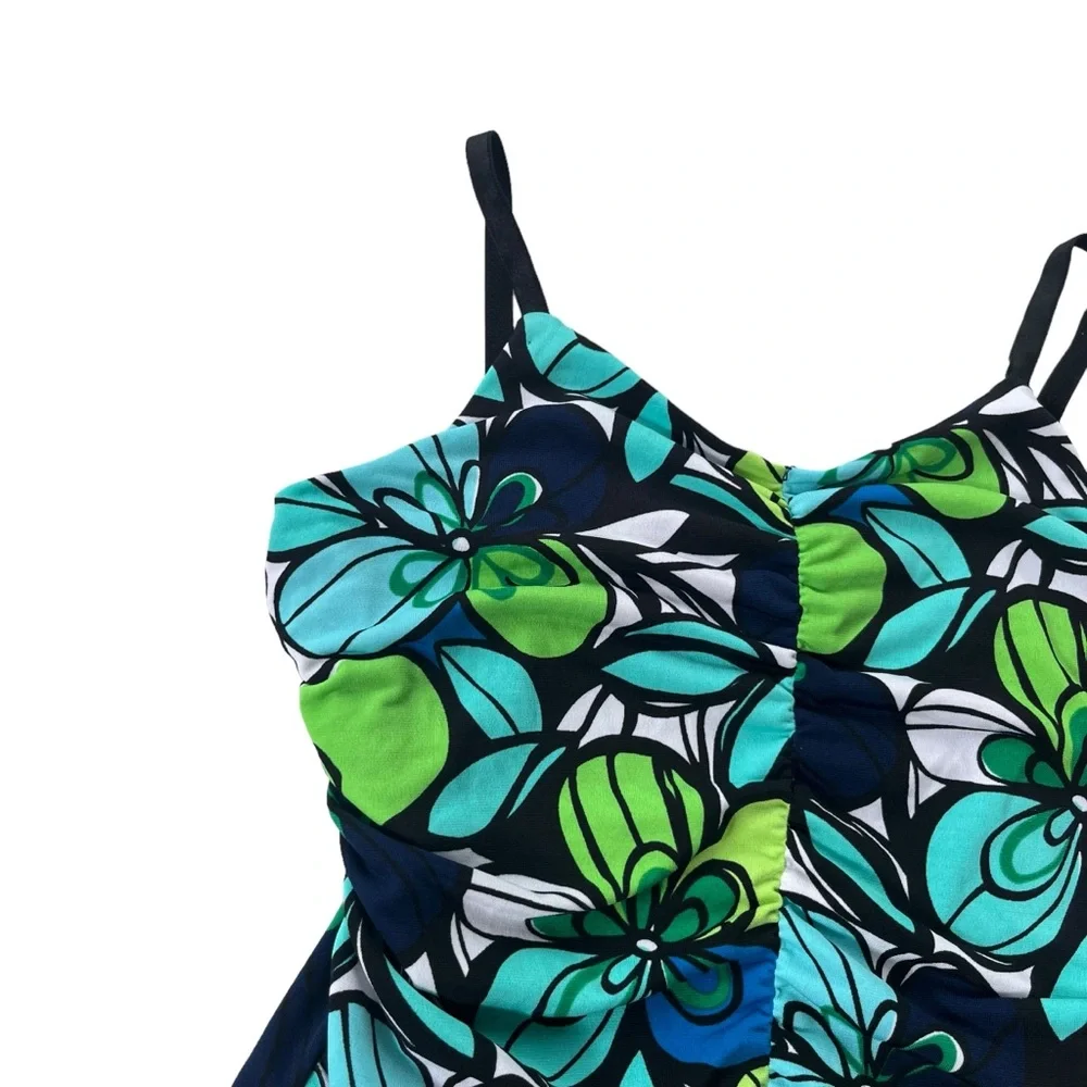 iz BYER California Girl’s Size 8 Turquoise Lime Green, Floral Handkerchief Dress
